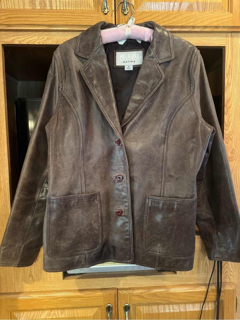 Wilsons Maxima Vintage Leather Dark Chocolate Brown Blazer Jacket w/Notch Lapel